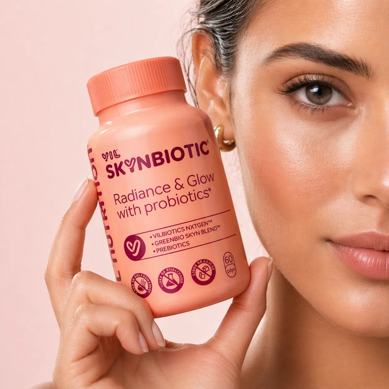 Skynbiotic combina probióticos + colágeno + ácido hialurónico para combatir marcas, brotes y manchas de tu piel.