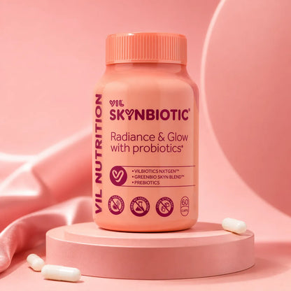 Skynbiotic combina probióticos + colágeno + ácido hialurónico para combatir marcas, brotes y manchas de tu piel.